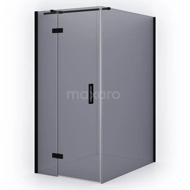 Matt Schwarz Ecke Duschkabine mit Klarglas und Scharnier Tür, modernes Design, ideal für eine stilvolle Badezimmergestaltung.