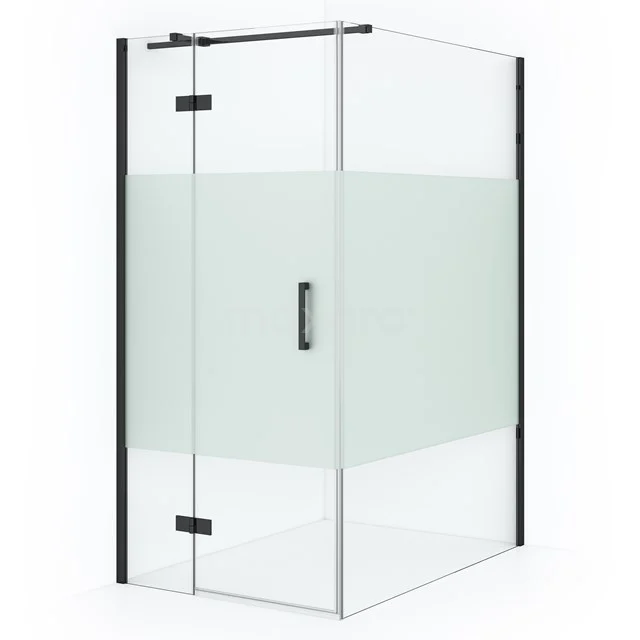 Diamond Shower enclosure | 140x100 cm Black chrome Clear with matt strip Pivot door Rectangle CDB214614313BCN