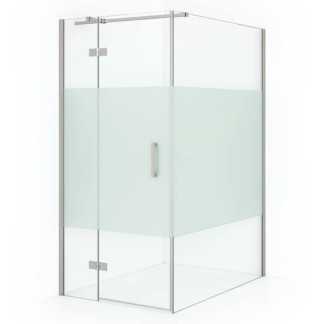 Diamond Duschkabine | 140x100 cm Edelstahl Drehtür Rechteck CDB214614313BR Glas Duschkabine mit mattem Teil, Eckmodell, klarem Sicherheitsglas und silbernen Profilen, ideal für ein modernes Badezimmer.