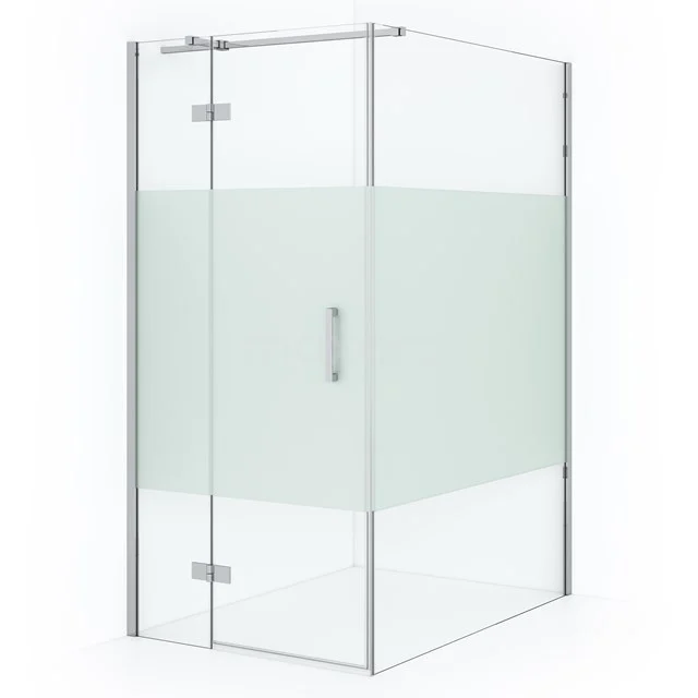 Diamond Duschkabine | 140x100 cm Chrom Drehtür Rechteck CDB214614313C Glas-Eckdusche mit mattgeschliffenem Band, silberfarbene Details, ideal für ein modernes Badezimmer.
