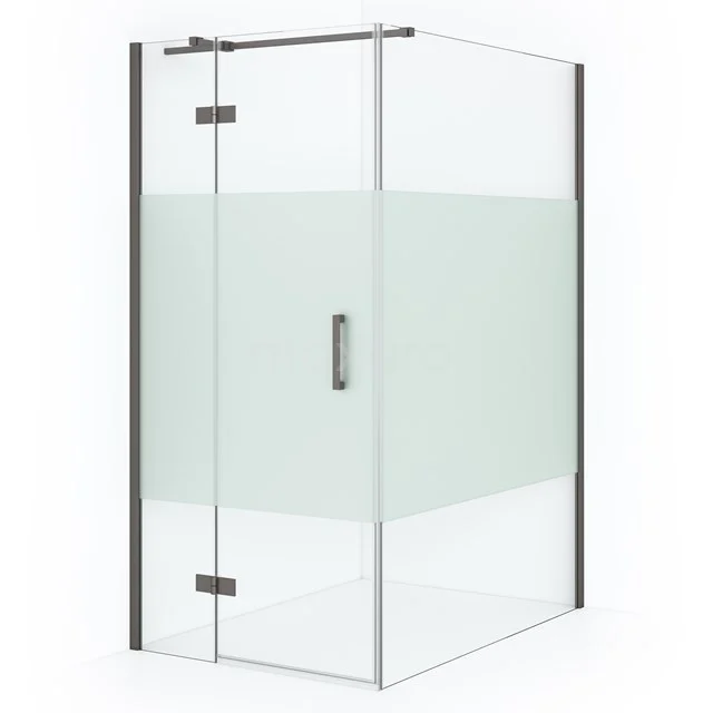 Diamond Shower cabin | 140x100 cm Black metal Clear with matt strip Pivot door Rectangle CDB214614313ZMN Shower enclosure with frosted glass panel in modern design, square shape, black profile, perfect for a stylish bathroom.