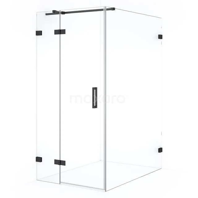 Diamond Shower cabin | 140x100 cm Black chrome Clear glass Pivot door Rectangle CDB214614320BC Transparent glass shower enclosure with black hinges, sleek design and modern accent, ideal for a stylish bathroom.