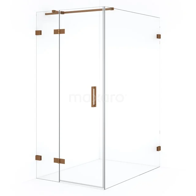 Diamond Shower cabin | 140x100 cm Copper Clear glass Pivot door Rectangle CDB214614320KP Glass shower enclosure with gold-coloured hinges and Handle, modern rectangular design for a stylish bathroom.