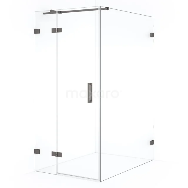 Diamond Shower cabin | 140x100 cm Black metal Clear glass Pivot door Rectangle CDB214614320ZM Glass shower enclosure with hinged doors, minimalist design and stainless steel accents for a modern bathroom.
