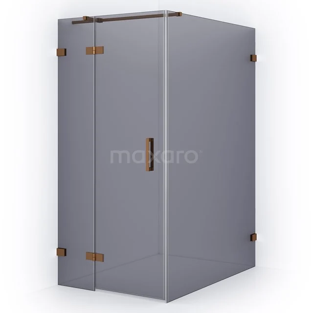 Diamond Shower cabin | 140x100 cm Copper Smoke glass Pivot door Rectangle CDB214614321KP Glass shower enclosure with frosted glass finish, brass accents and corner design; modern addition for any stylish bathroom.