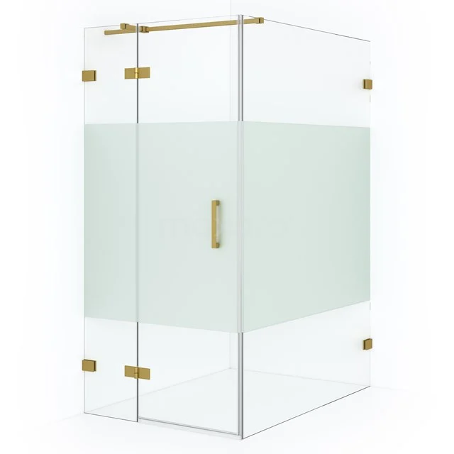 Diamond Shower cabin | 140x100 cm Gold Clear with matt strip Pivot door Rectangle CDB214614323GG Glass shower enclosure with frosted glass strip, gold-coloured hinges and Handle, luxurious design for modern bathrooms.