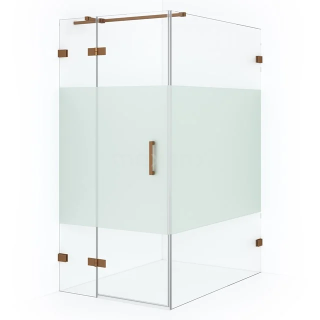Glas Duschkabine mit Mattglas und kupferfarbenen Akzenten, ideal für einen stilvollen Badezimmer.