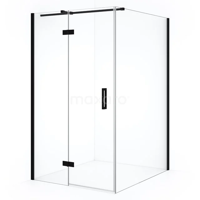 Diamond Shower cabin | 140x120 cm Matte black Clear glass Pivot door Rectangle CDB216614310MB Modern glass shower enclosure with black frame, sleek design, ideal for a luxurious bathroom.