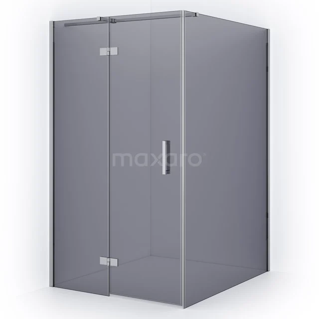 Angular glass shower enclosure with silver profiles, modern design, perfect addition to a stylish bathroom.