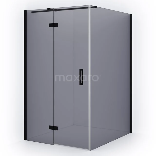 Diamond Shower cabin | 140x110 cm Matte black Smoke glass Pivot door Rectangle CDB216514311MB Black corner shower cabin with frosted glass, minimalist design and durable aluminium finish for a modern bathroom.