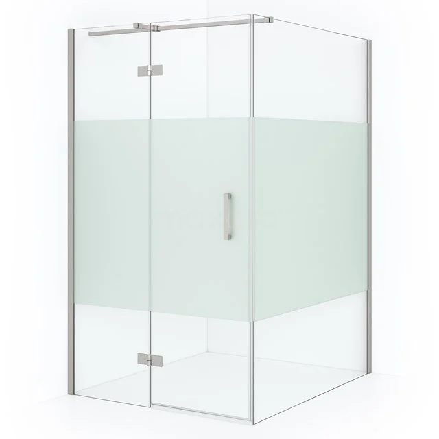 Diamond Shower cabin | 140x120 cm Stainless steel Clear with matt strip Pivot door Rectangle CDB216614313BR Shower enclosure with frosted profile, corner step and partly frosted glass; stylish and suitable for modern bathrooms.