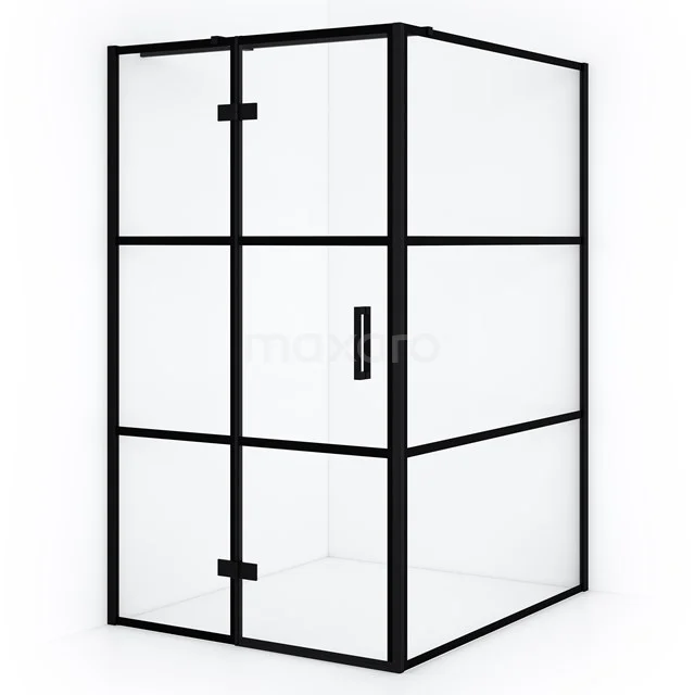 Black industrial shower enclosure with clear glass and clean lines, perfect for a modern bathroom design.