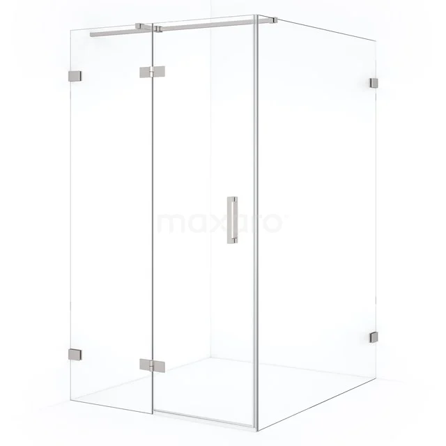 Diamond Shower cabin | 140x110 cm Stainless steel Clear glass Pivot door Rectangle CDB216514320BR Modern glass shower enclosure with corner entry, frameless design and stainless steel hinges, ideal for a sleek bathroom style.