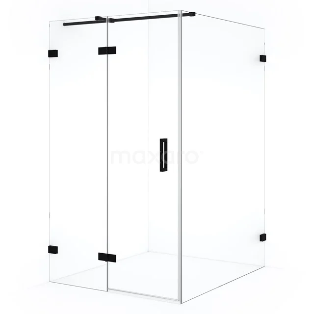 Black shower enclosure with clear glass, square design and frosted black accents, perfect for a modern bathroom style.