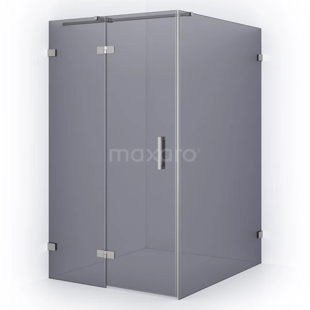 Moderne Duschkabine mit Eckdesign, Klarglas und Metallscharniere, ideal für schlichte Badezimmerinterieurs.