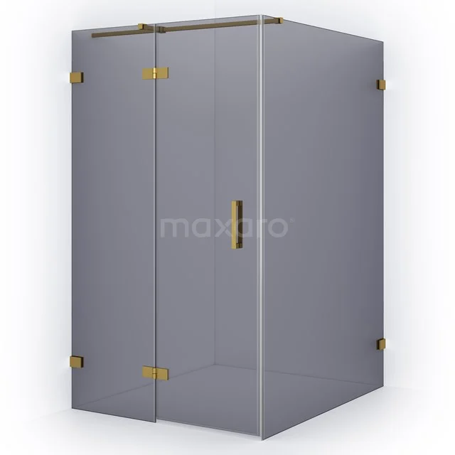 Corner shower cabin in glass with gold accents, ideal for a modern bathroom, with clean lines and luxurious look.