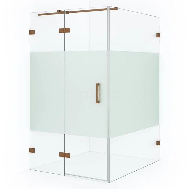 Glas Duschkabine mit mattem Mittelstück, messing Scharniere und Haltegriff, modernes Design für Badezimmerstil.