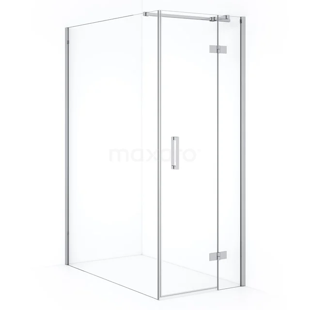 Modern glass shower enclosure with clear panels, stainless steel details and corner design, ideal for a stylish bathroom.