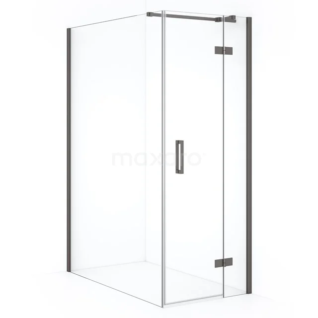 Diamond Duschkabine | 140x80 cm Schwarzes Metall Drehtür Rechteck CDB223514310ZMN Glas Duschkabine im Eckmodell mit klaren Wänden und chromatischen Akzenten, moderne Badezimmerlösung für kompakte Räume.