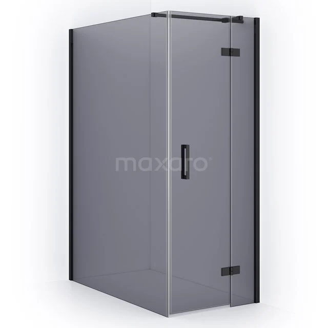 Shower enclosure square, clear glass with black accents, hinged door, modern design, ideal for a stylish bathroom.