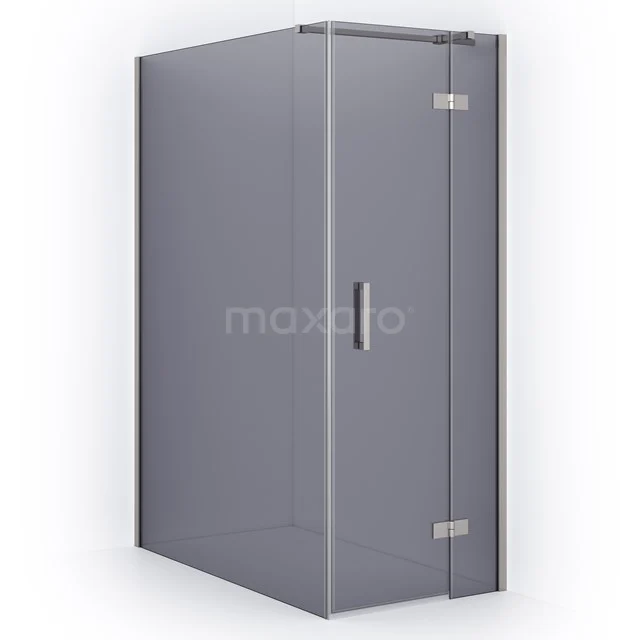 Frosted grey shower enclosure with frosted glass wall and chrome details, ideal for modern bathroom design.
