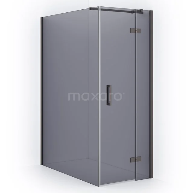 Diamond Shower cabin | 140x90 cm Black metal Smoke glass Pivot door Rectangle CDB223614311ZMN Corner shower cabin with clear glass walls and black hinges, modern design; perfect bathroom solution.