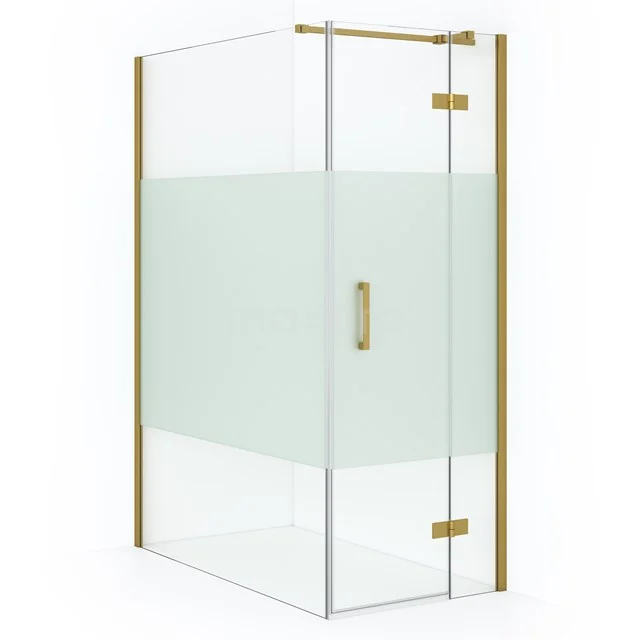 Glas Duschkabine mit goldfarbenem Rahmen und mattgläsernem Dekor, luxuriöses und stilvolles Design für moderne Bäder.