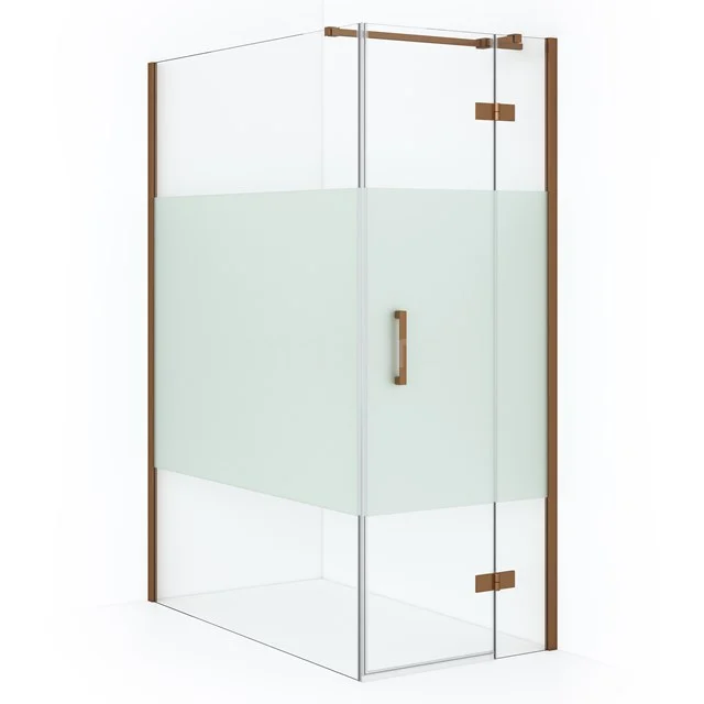 Shower enclosure with clear glass, wooden accents and a luxurious handle, perfect for modern bathroom fittings.