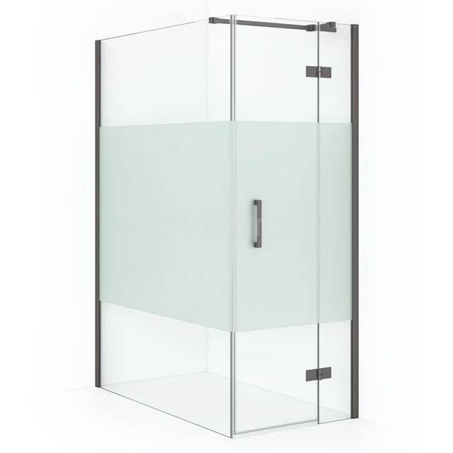 Diamond Duschkabine | 140x80 cm Schwarzes Metall Drehtür Rechteck CDB223514313ZMN Glas Duschkabine mit Mattglasdetail, Eckmodell mit schwarzen Profilen, ideal für ein modernes Badezimmer.
