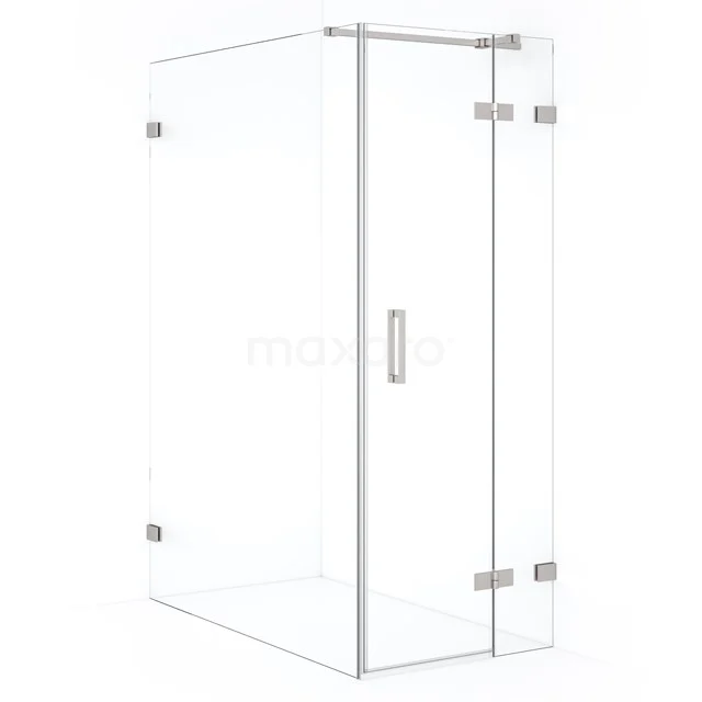 Diamond Shower cabin | 140x80 cm Stainless steel Clear glass Pivot door Rectangle CDB223514320BR Glass shower enclosure with sleek chrome details, perfect for a modern bathroom.