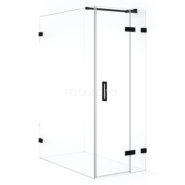 Duschkabine Diamond CDB223614320MB Glasbegehbare Dusche mit klaren Wänden, schwarzen Metallelementen und Schiebetür, ideal für ein modernes Badezimmer.