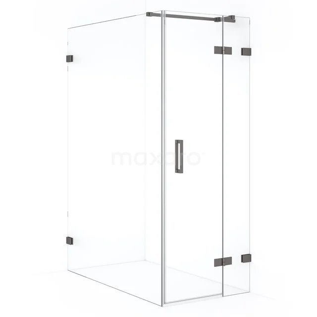 Glass shower enclosure with corner entry, sleek hinges and Handle, ideal for a modern bathroom style.