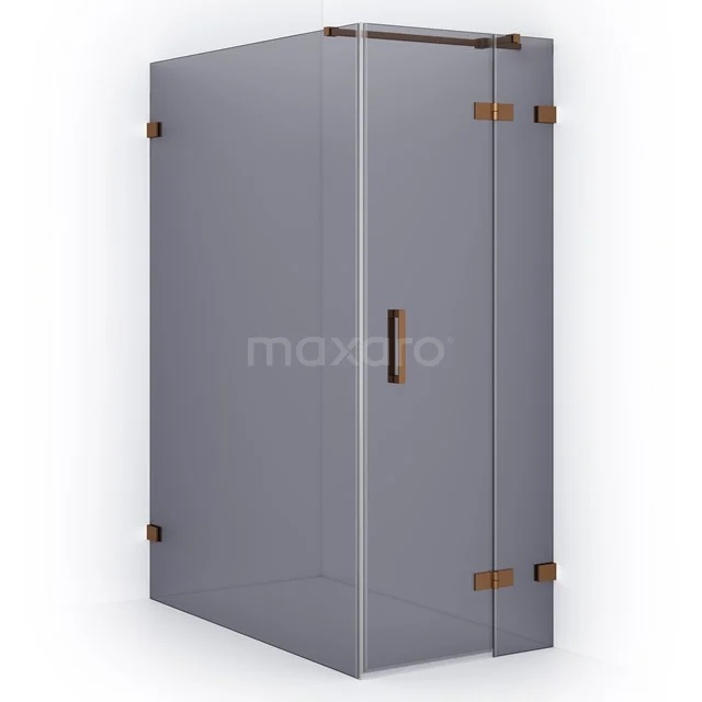 Glass shower enclosure with side wall, matt black frame and bronze accents, luxury design for modern bathrooms.