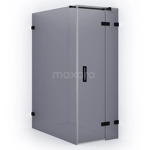 Diamond Duschkabine | 140x80 cm Matt Schwarz Drehtür Rechteck CDB223514321MB Graue Duschkabine mit satinierten Glaspanelen, schwarzen Scharnieren und Haltegriff, modernes Design für ein stilvolles Badezimmer.