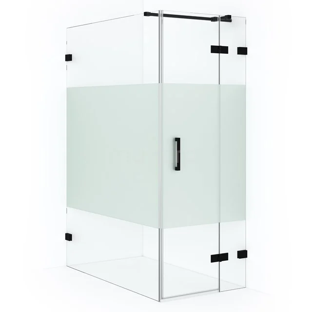 Diamond Duschkabine | 140x90 cm Matt Schwarz Drehtür Rechteck CDB223614323MB Duschwand aus Klarglas mit mattem Streifen, schwarzem Beschlag und Drehtür. Stilvolle Badezimmeranwendung, modernes Design.
