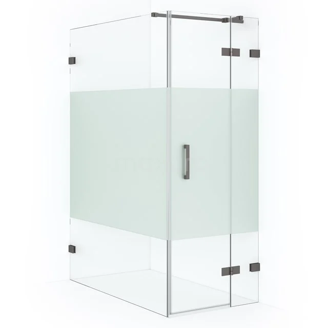 Glass shower enclosure with matte white panel, rectangular design and stainless steel accents, ideal for modern bathrooms.
