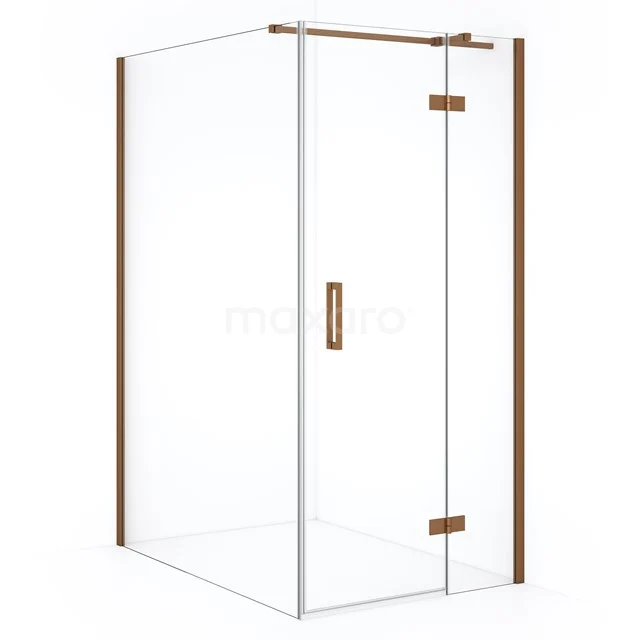 Shower enclosure with clear glass walls and stainless steel accents, modern design, ideal for a luxurious bathroom.