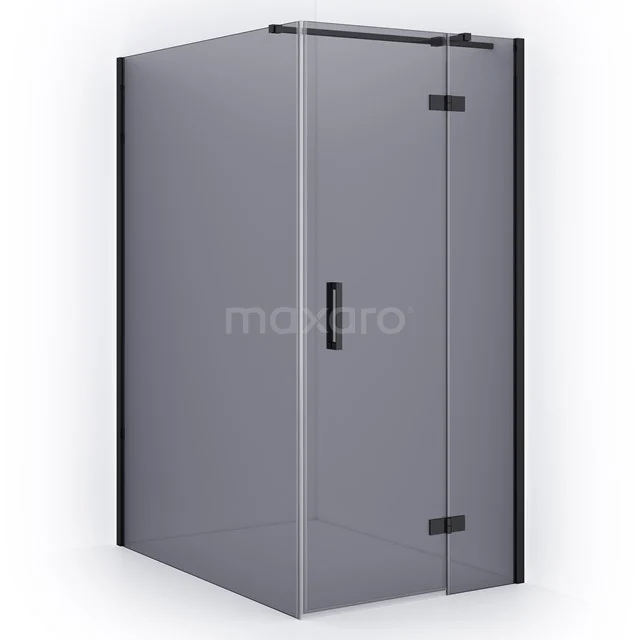 Diamond Shower cabin | 140x100 cm Black chrome Smoke glass Pivot door Rectangle CDB224614311BCN Corner shower cabin with matt black frame, clear glass and hinges; modern addition for a stylish bathroom.