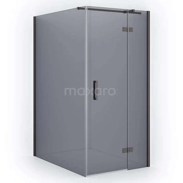 Glass shower enclosure with hinged door, rectangular design, matt black frame, ideal for modern bathrooms.