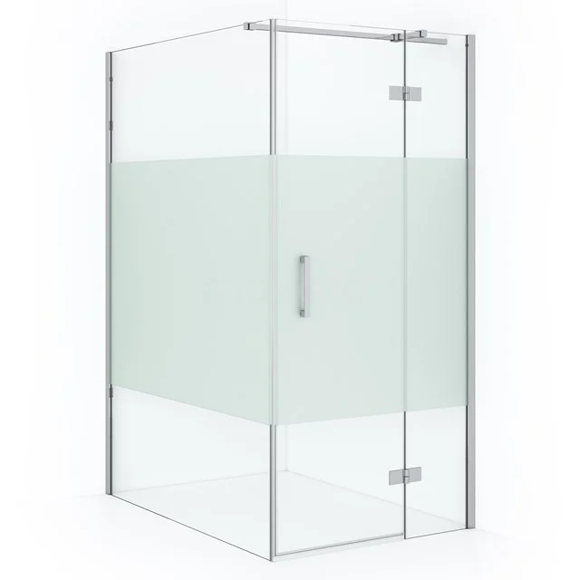 Glass shower enclosure with aluminium profiles and frosted strip, modern design and ideal for a stylish bathroom.