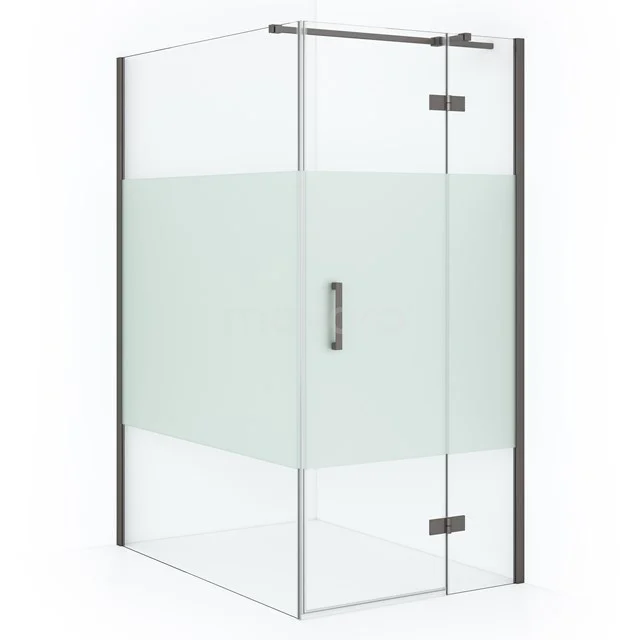 Luxe Duschkabine, viereckiges Design mit Mattglas und metallischen Details, ideal für ein modernes Badezimmer.