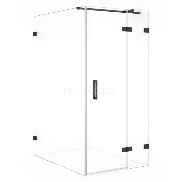 Moderne Glas-Duschkabine mit Schwarz Metall Akzenten, rechteckiges Design, ideal für eine stilvolle Badezimmergestaltung.