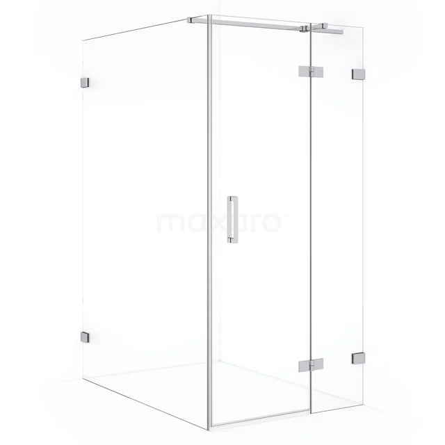 Transparent glass shower enclosure with corner design, stainless steel hinges and modern design for a stylish bathroom.