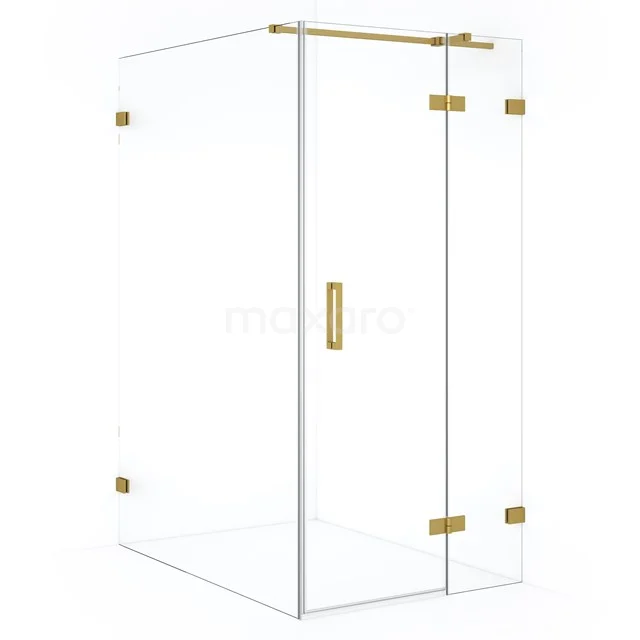 Shower enclosure with clear glass, gold-coloured hinges and Handle, modern design, ideal addition for a stylish bathroom.