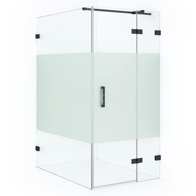 Glas Duschkabine mit Schwarz Akzenten, modernes Design, mattglas Privatsphäre Streifen; ideal für einen stilvollen Badezimmer.