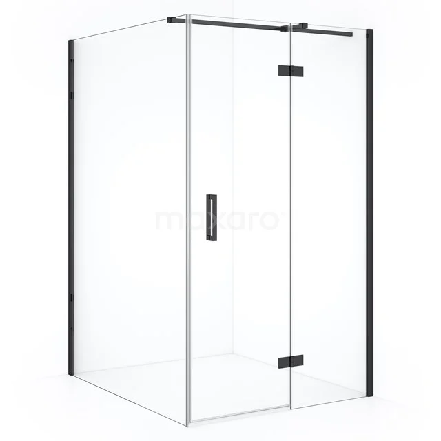 Diamond Shower cabin | 140x110 cm Black chrome Clear glass Pivot door Rectangle CDB226514310BCN Shower enclosure with black frame, corner step, clear glass and hinged door, ideal for a modern bathroom.