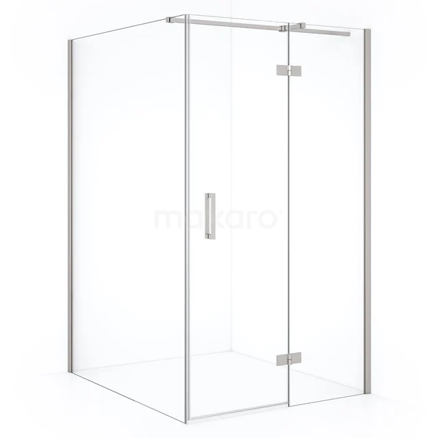 Shower enclosure with corner entry, silver profiles, minimalist design, ideal for modern bathrooms.