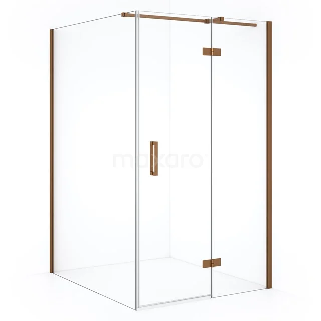 Shower enclosure glass square with copper accents, sleek design, ideal for modern bathrooms.