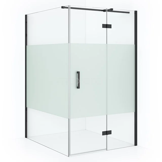 Diamond Duschkabine | 140x110 cm Schwarzchrom Drehtür Rechteck CDB226514313BCN Duschkabine mit Schwarz Rahmen, klar und Mattglas, minimalistisches Design, ideal für ein modernes Badezimmer.