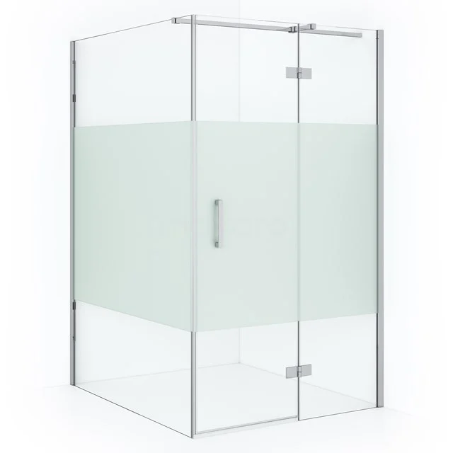 Glas Duschkabine mit Mattglasstreifen, quadratische Form, rostfreie Akzente, ideal für moderne Bäder.